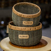 Vintage “Flower” Round Woven Basket Set – Rustic Display Bins
