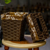 Floral-Lined Brown Woven Basket Set – Bin & Tissue Cover