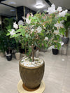 White Blossom Faux Tree in Olive Pot