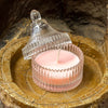 Blush Rose Ribbed Glass Candle – Vintage Charm Series