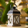 Whitewashed Wooden Lantern with Black Metal Top – Rustic Elegance for Your Home