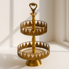 2-Tier Gold Dessert Stand with Heart Handle