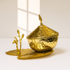 luxurious golden bowl with lid and floral tray set