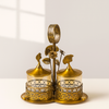 Antique Bronze Double Jar Set with Floral Stand