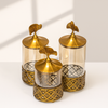 Elegant Gold Canister Set with Interlaced Base – 3 Pieces