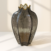 Smoky Glass Vase with Gold-Tipped Petal Rim