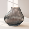 Smoky Curved Ribbed Glass Vase