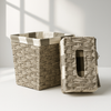 Striped Fabric-Lined Woven Basket Set – Chic Storage Duo