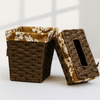 Floral-Lined Brown Woven Basket Set – Bin & Tissue Cover