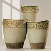 Vintage Leaf-Patterned Planter Set – Distressed Green & Bronze (Set of 3)