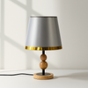 Silver Elegance Table Lamp – Gold Trim with Dual Wood Sphere Base