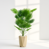 Artificial Fan Palm Plant in Geometric Beige Pot