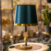 Emerald Luxe Table Lamp – Gold Accent with Dual Wood Beads