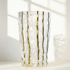 Rippled Glass Vase with Gold Striped Accents