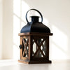 Rustic Wooden Lantern with Black Metal Top – Vintage Charm