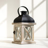 Whitewashed Wooden Lantern with Black Metal Top – Rustic Elegance for Your Home