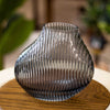 Smoky Curved Ribbed Glass Vase