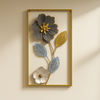 Vertical Metal Wall Art – Blooming Contrast in Grey, Blue & Gold