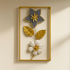 Vertical Metal Wall Art – Twin Blossom Harmony in Gold & Grey