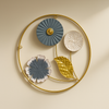 Round Metal Wall Art – Floral Fusion in Gold & Blue