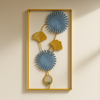 Modern Metal Wall Art – Blue & Gold Botanical Frame