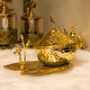 luxurious golden bowl with lid and floral tray set