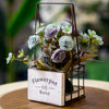 Artificial Lavender & Blue Floral Arrangement in Rustic Wire Basket