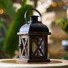 Rustic Wooden Lantern with Black Metal Top – Vintage Charm