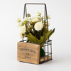Rustic White Flower Arrangement in Metal & Wood Cage Pot