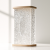 Textured Clear Glass Vase with Oval Window & Wooden Accents