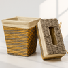 Beige & Taupe Woven Basket Set – Minimalist Tissue Box & Bin Combo
