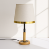 Cream Shade Table Lamp – Gold Trim with Natural Wood Base