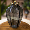 Smoky Glass Vase with Gold-Tipped Petal Rim