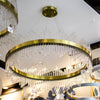 Large Gold Ring Chandelier with Glass Droplets