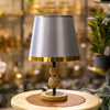 Silver Elegance Table Lamp – Gold Trim with Dual Wood Sphere Base